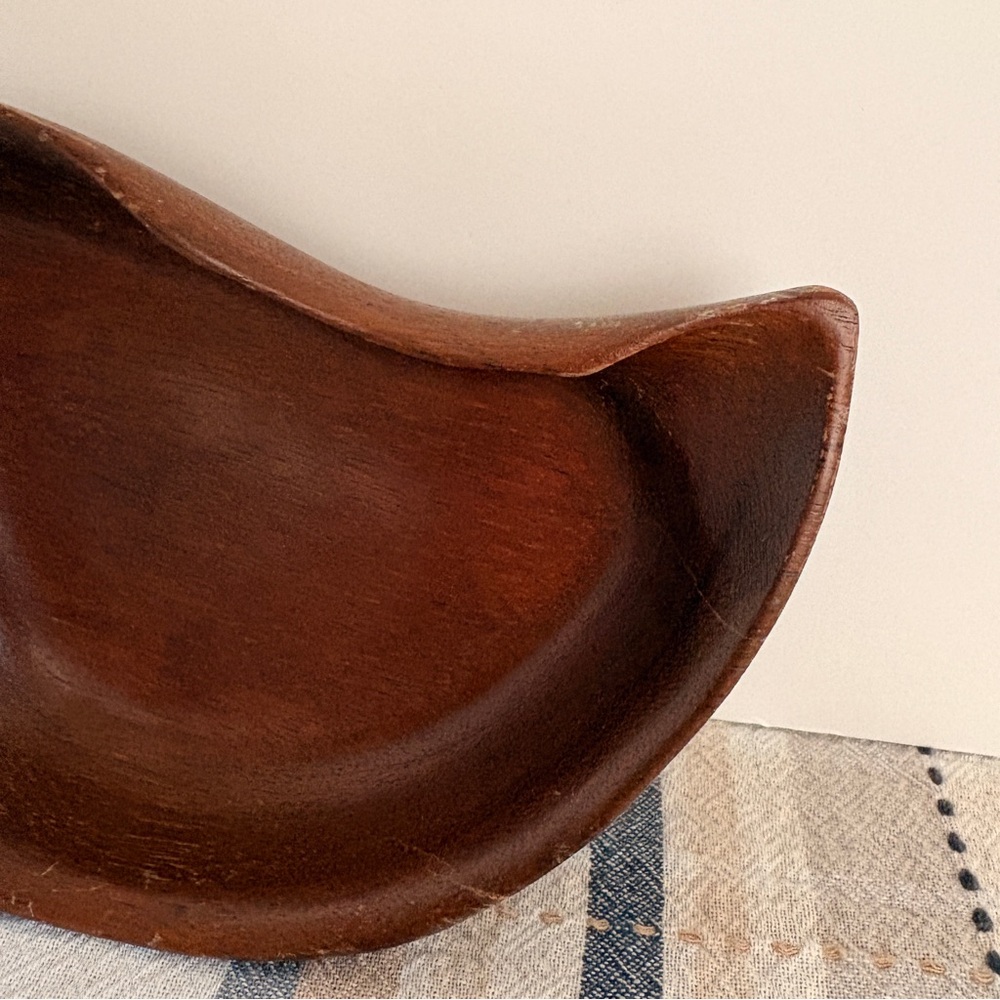 Mid Century Modern Teak Wood Divided Tray Quon Quon Handcrafted Pea Pod Leaf - Picture 5 of 10